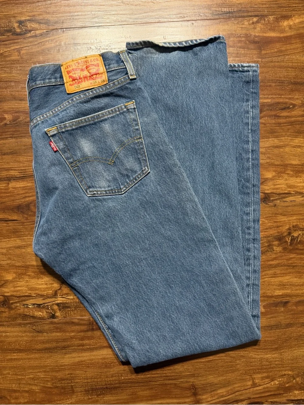 Levi’s 501 Button Fly Jeans Light Wash W34 L38 Distressed Vintage Y2K Tall